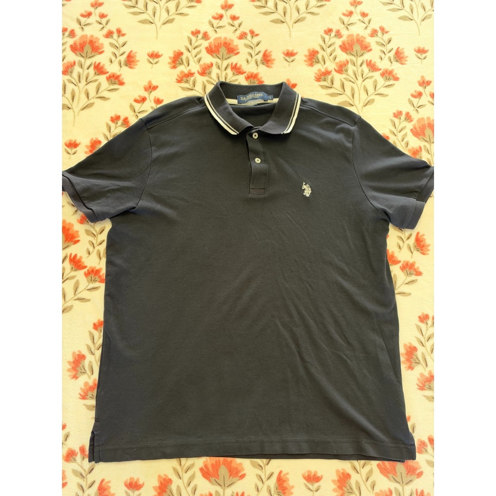 US Polo Assn Mens Luxury Feel Navy Blue Tipped Polo Shirt Large 11P0163